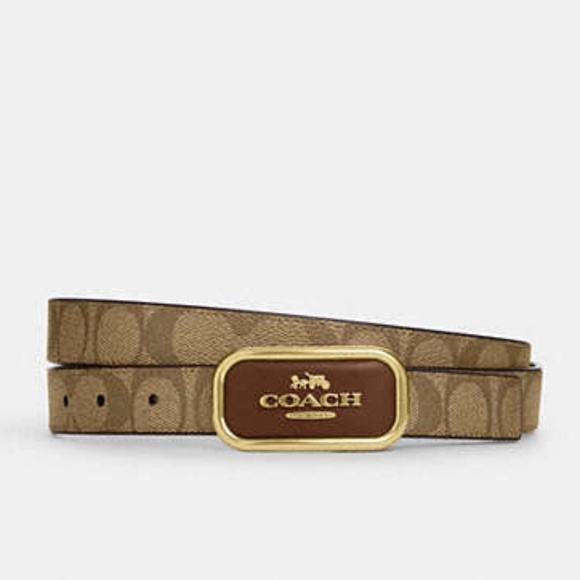 New Coach Signature Buckle Cut To Size Morgan Belt 25 Mm Khaki Saddle CR436 $128 - Picture 1 of 3